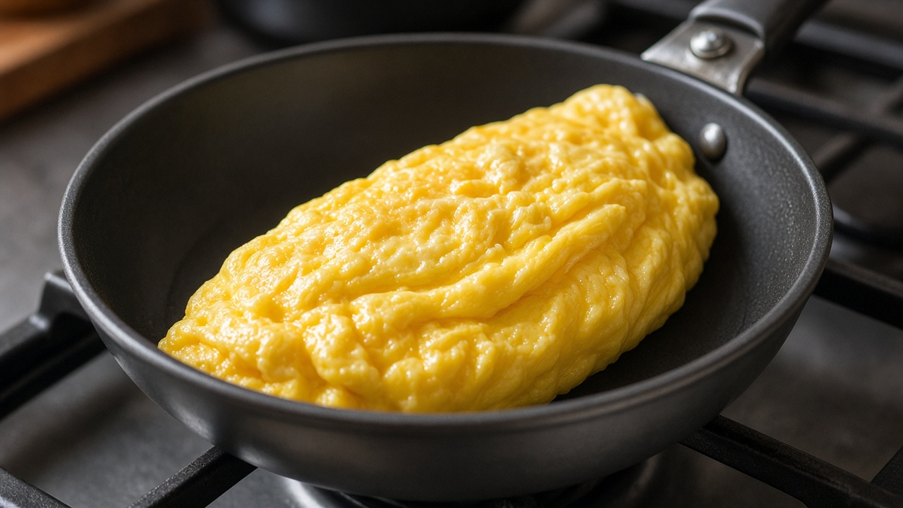 Пышный омлет на сковороде без сырой середины